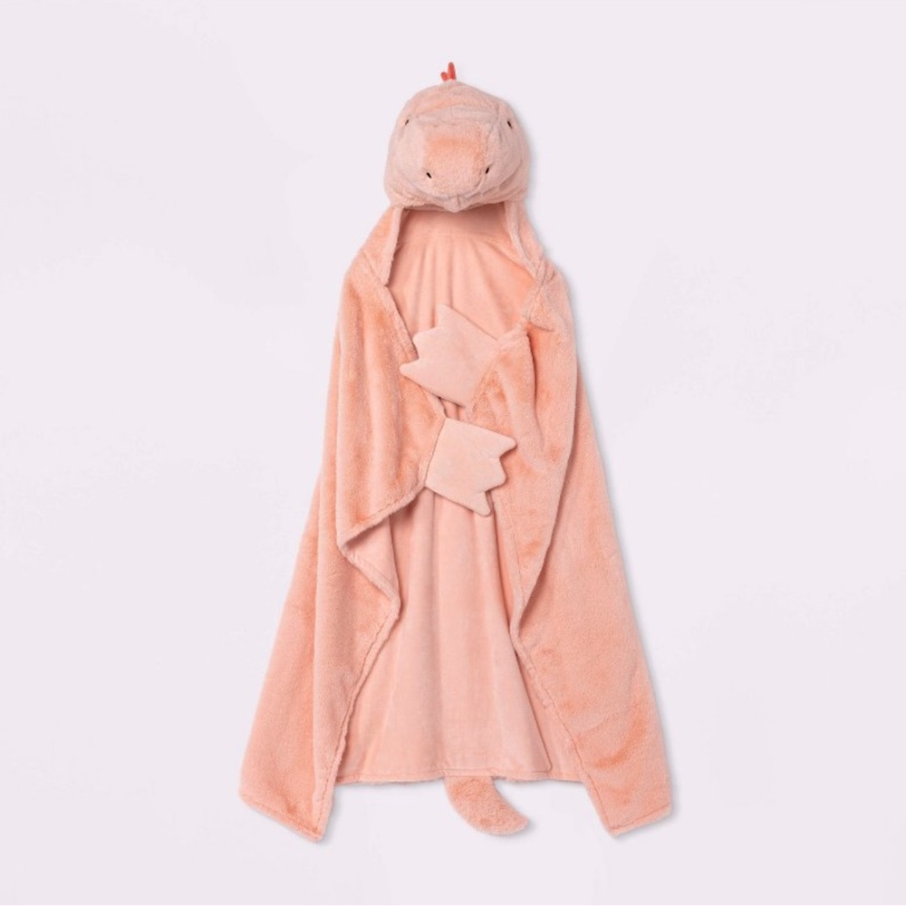 NWT Dinosaur Kids' Warm Snuggly Hooded Pink Blanket - Pillowfort for Target